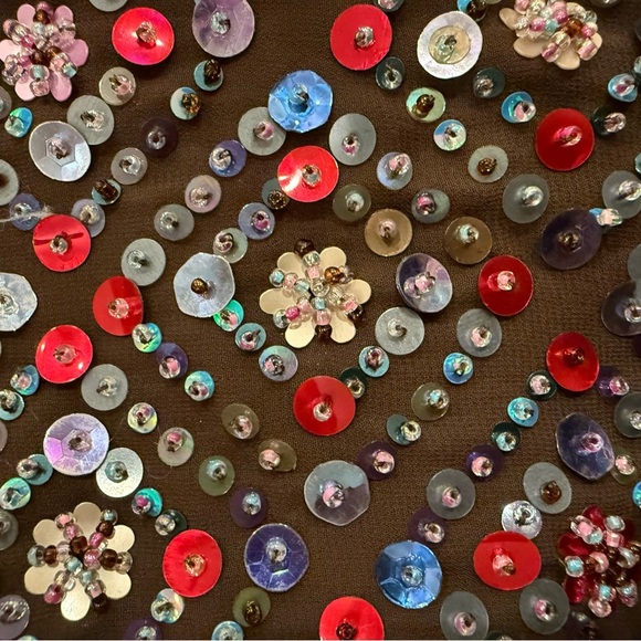 Anthropologie Carnation Lilly Blouse Women’s L Brown Sequin Beaded Sheer Boho - Picture 11 of 12